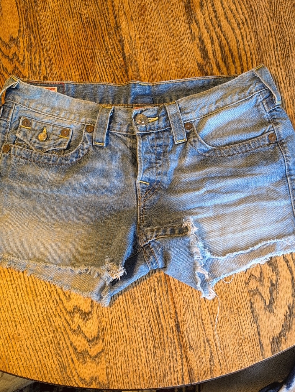 True Religion Light Blue Distressed Denim Shorts